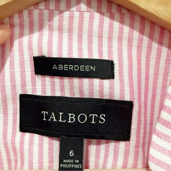 TALBOTS Aberdeen Stripe Lightweight Blazer Linen Cotton Coastal Preppy Size 6 - Picture 11 of 13